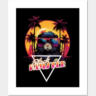 Retro Wave Black Hamster Vibes Shirt Posters and Art